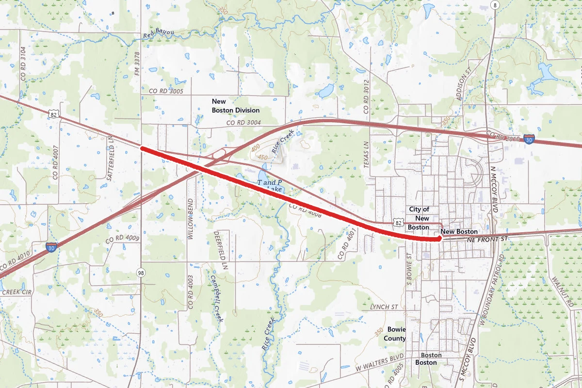 Elm Street to Farm to Market Road via T & P Trail