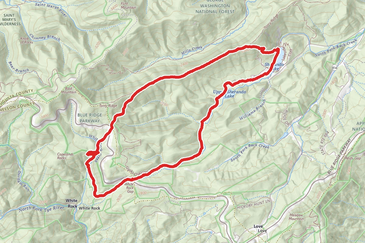 White Rocks Falls Trail to White Rock Gap Trail