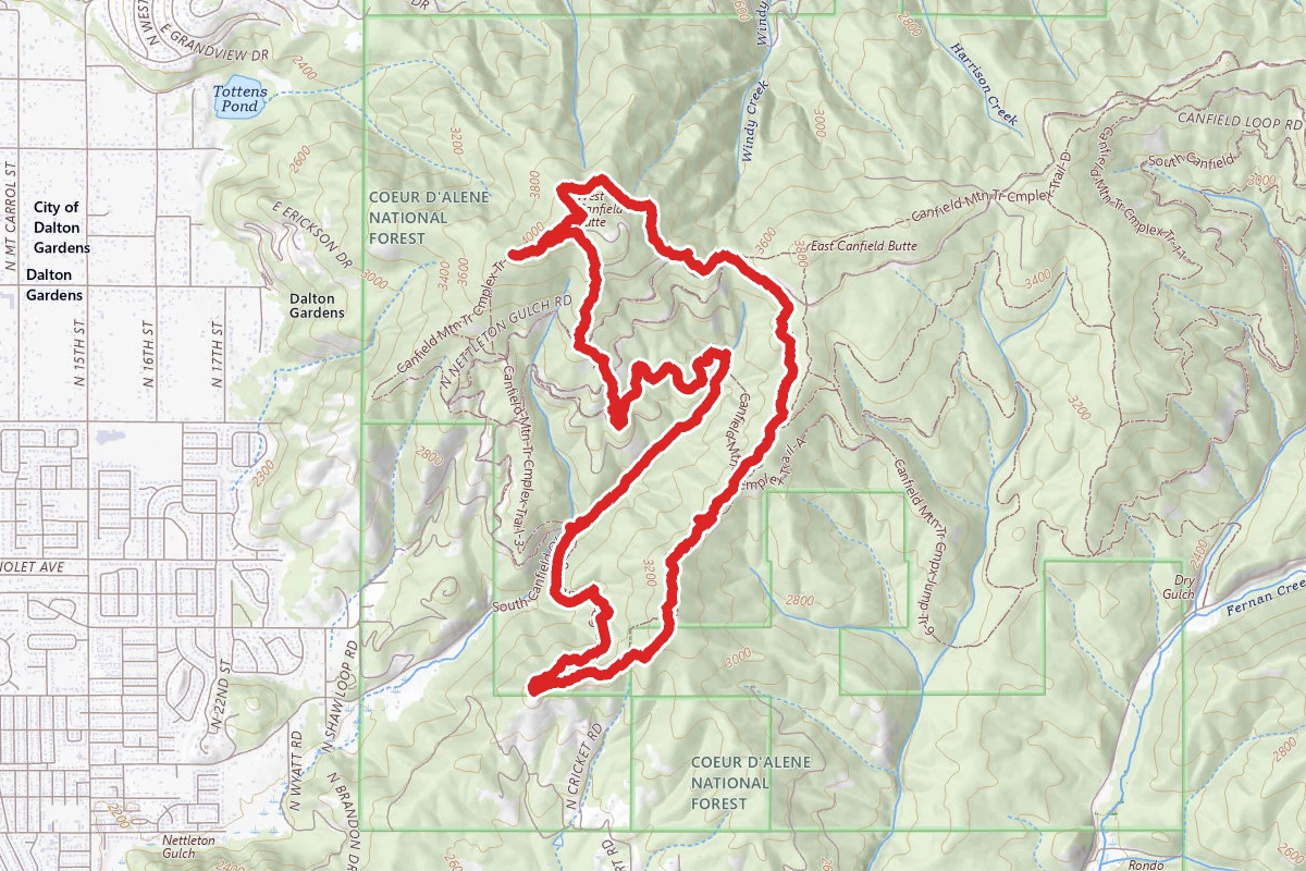 Canfield Mountain Trails 8, Penn, 7, D, A, and Cave Loop