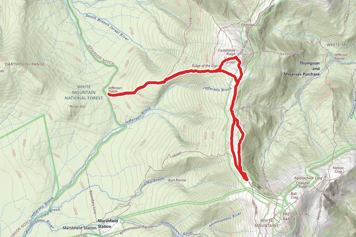 Mount Jefferson and Mount Clay Loop via Caps Ridge Trail