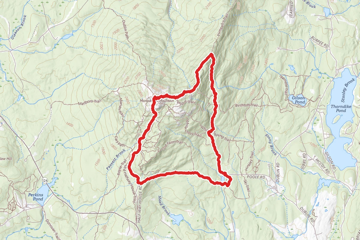 Monadnock Mountain via Parker, White Arrow, Pumpelly, Cascade and White Dot Loop