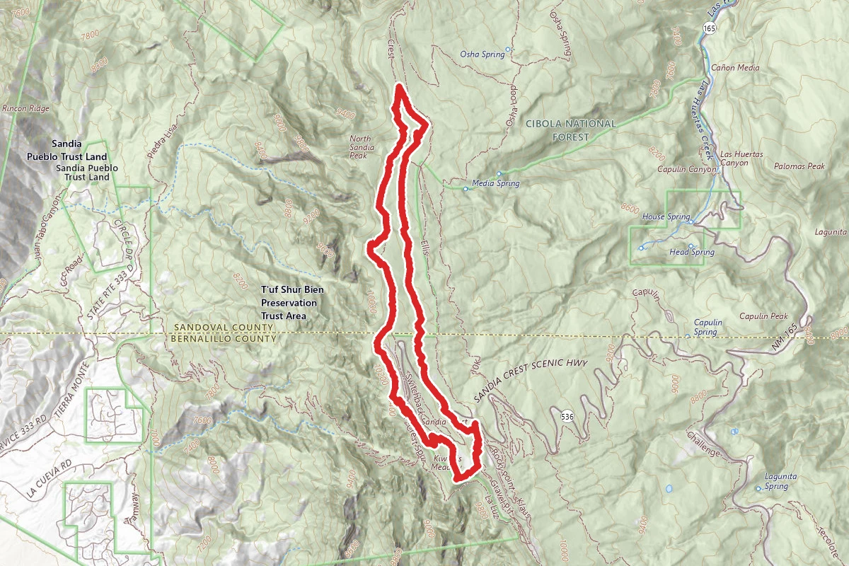 Switchback, Survey, North Crest, Spur Route and South Crest Loop