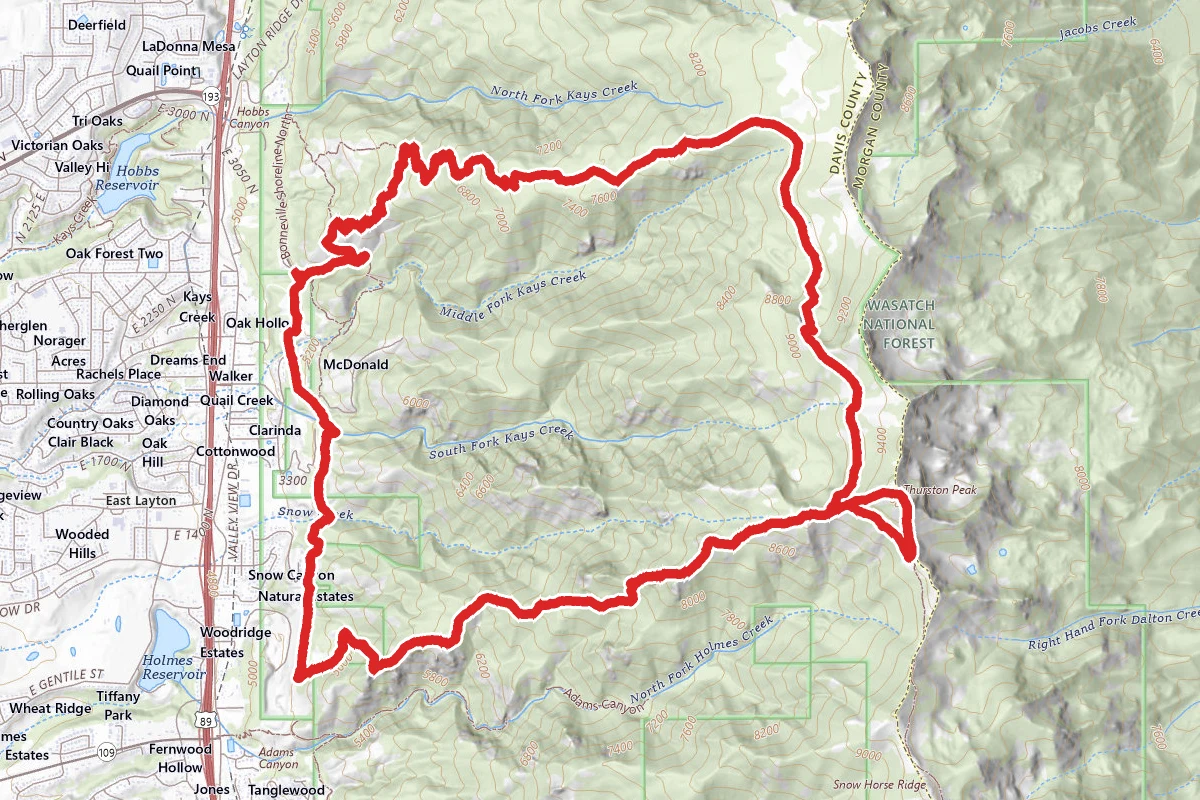 Thurston Peak Loop via Great Western and Bonneville Shoreline Trails