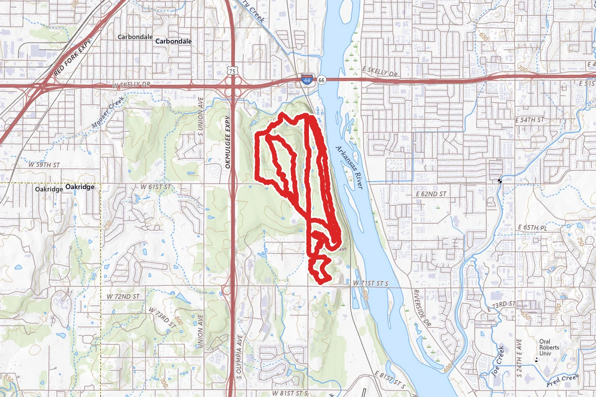 Red Trail, Yellow Trail, Powerline Trail, and Pink Trail Loop