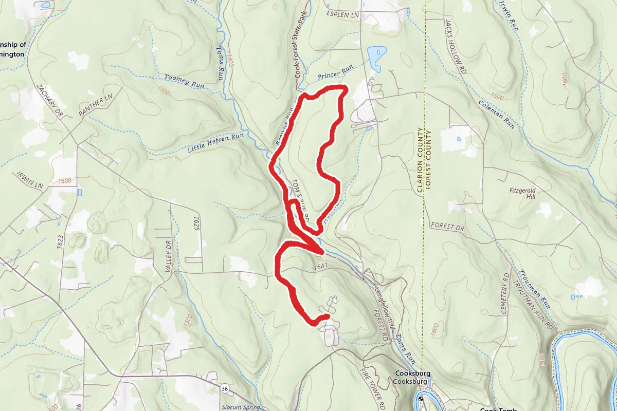 Corduroy, Liggett, Deer Meadow, and Heffren Run Trails Loop from Campground