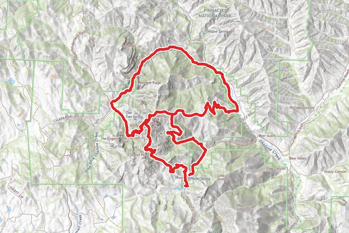 High Peaks Trail to Old Pinnacles Trail to Condor Gulch Trail Loop