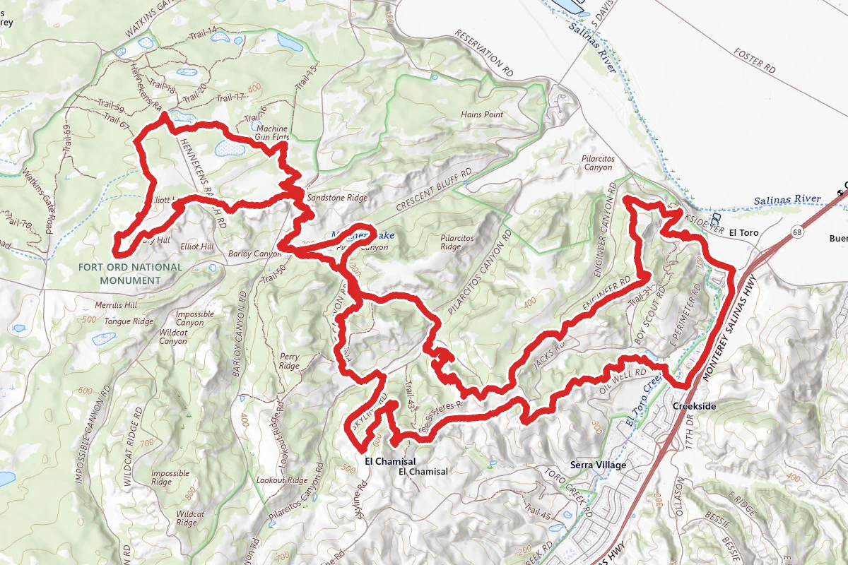 Fort Ord MTB Loop- Trail 25, 36, 42, 56, 68, 94, 96, 41