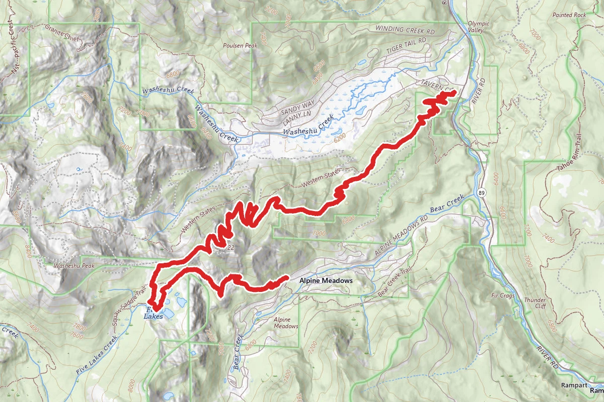Squaw Valley via Alpine Meadows and 5 Lakes Trail to