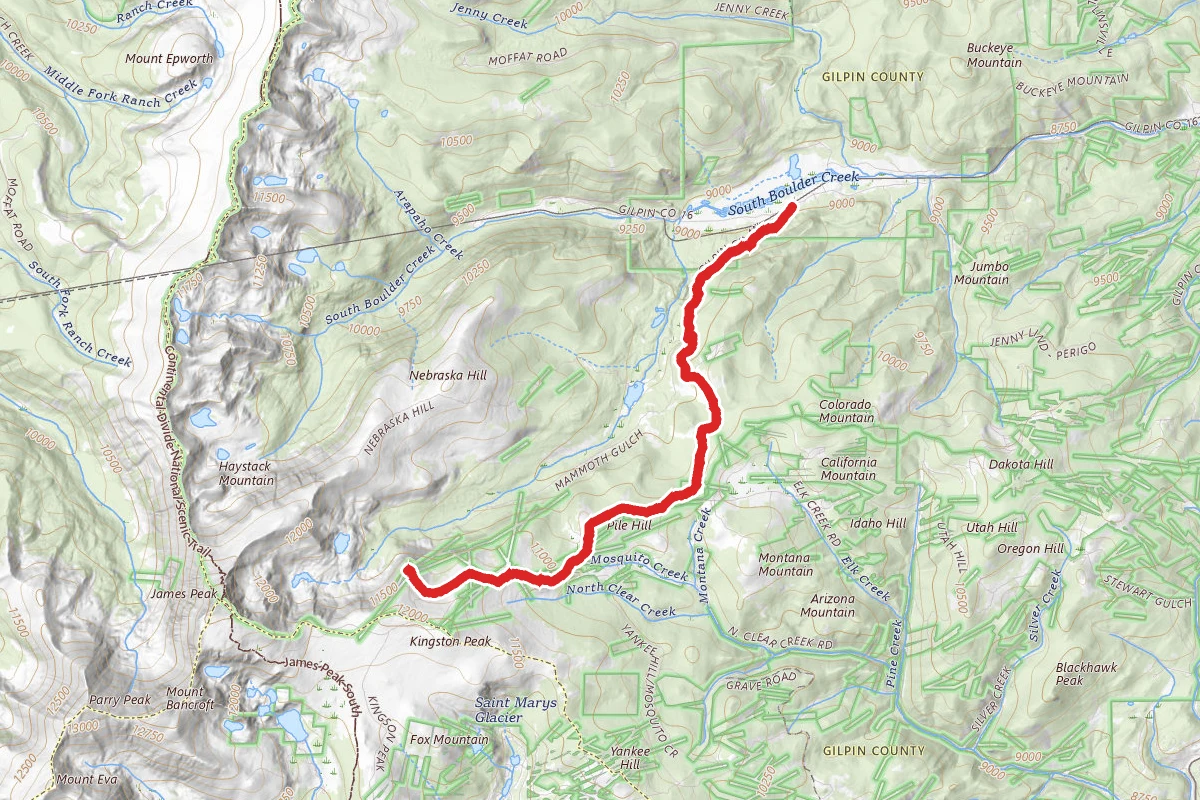 Mammoth Gulch to James Peak Trailhead OHV Route