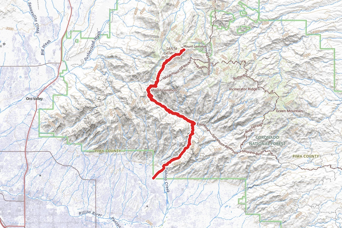 Mount Lemmon to Hutch's Pool to Sabino Canyon Trail