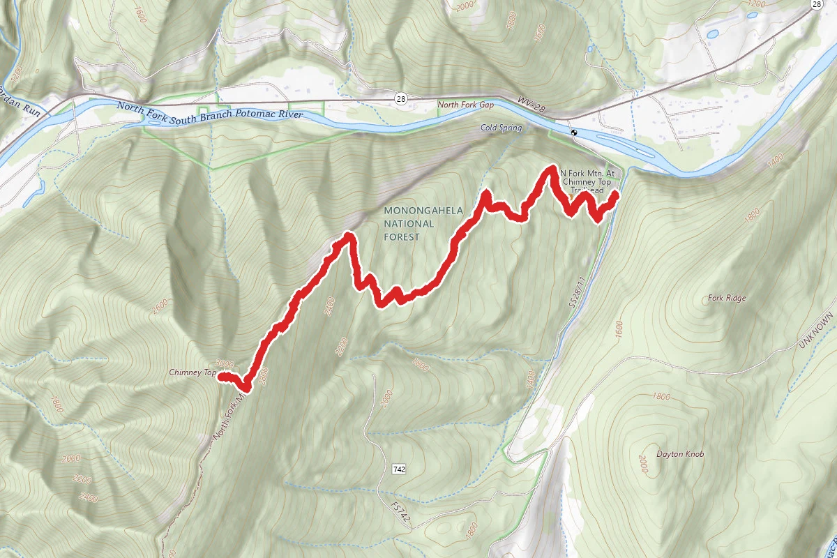 North Fork Mountain Trail to Chimney Top