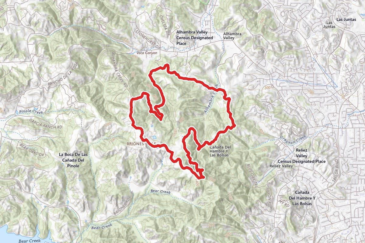 Orchard, Toyon Canyon, Lagoon, Briones Crest, Spengler and Diablo View Loop