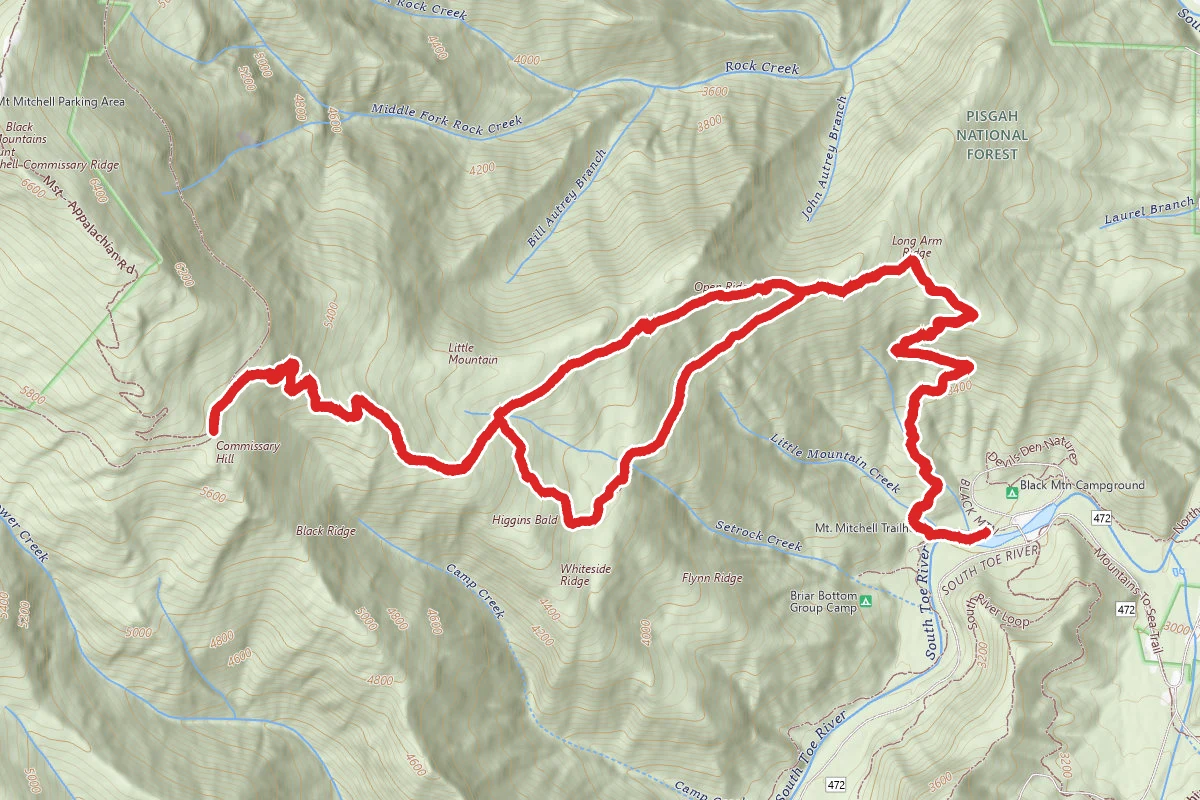Commissary Hill via Mount Mitchell Trail and Higgins Bald Loop