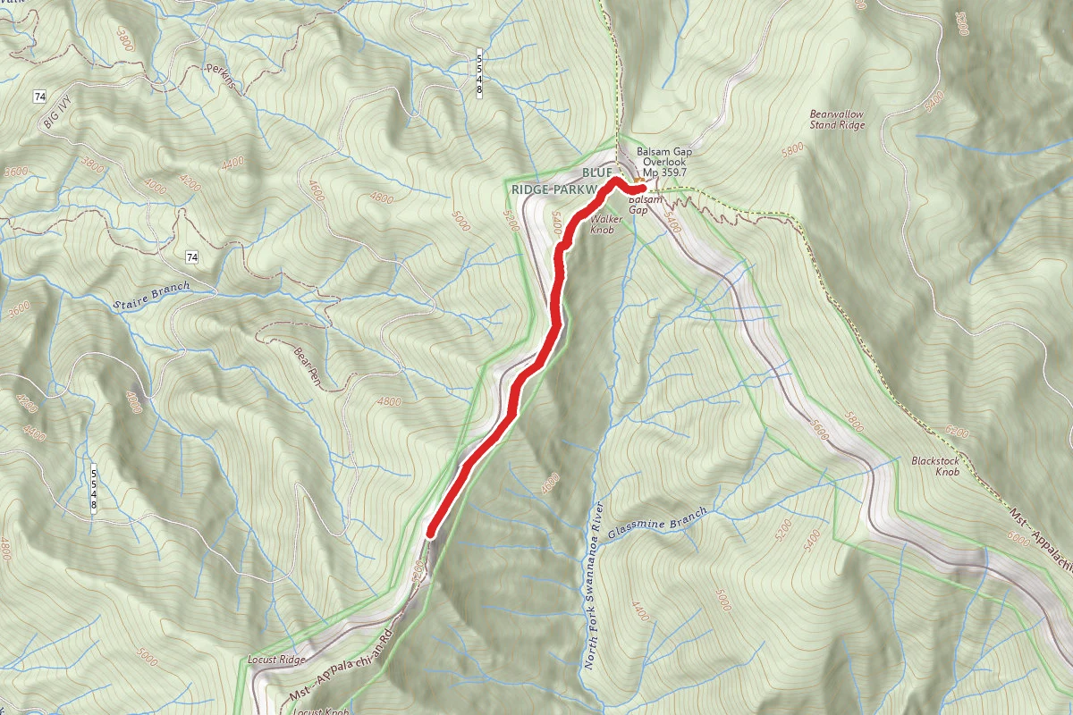 Glassmine Falls Lookout from Walter Knob Overlook via Mountain to Sea Trail