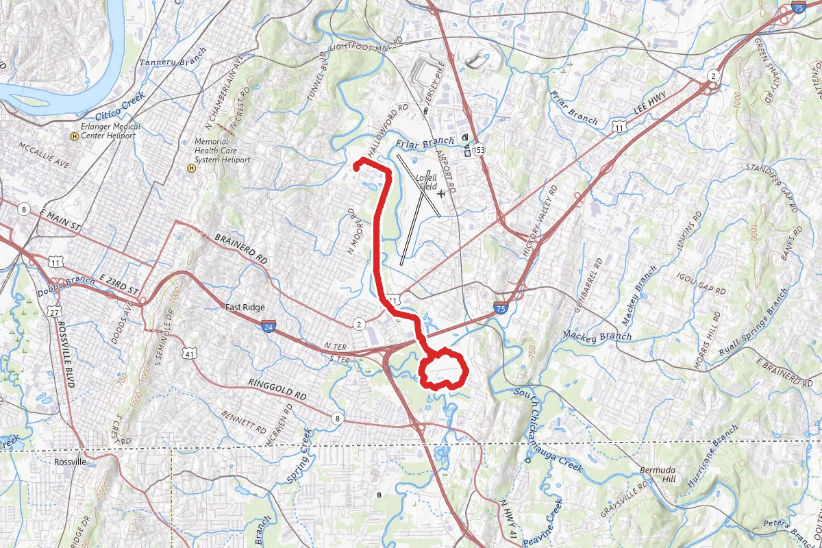 South Chickamauga Creek Greenway to Camp Jordan Park