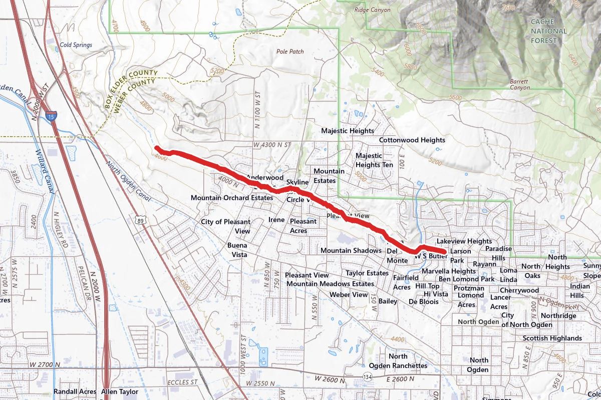 Ogden Brigham Canal Trail route map