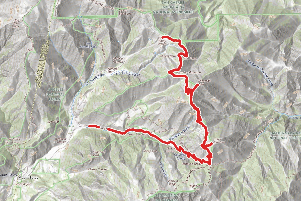 Mount Baldy Notch Via Icehouse Canyon Trail and 3 Ts