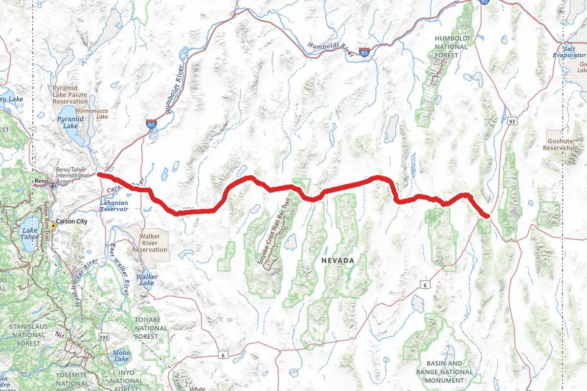 The Loneliest Road in America route map