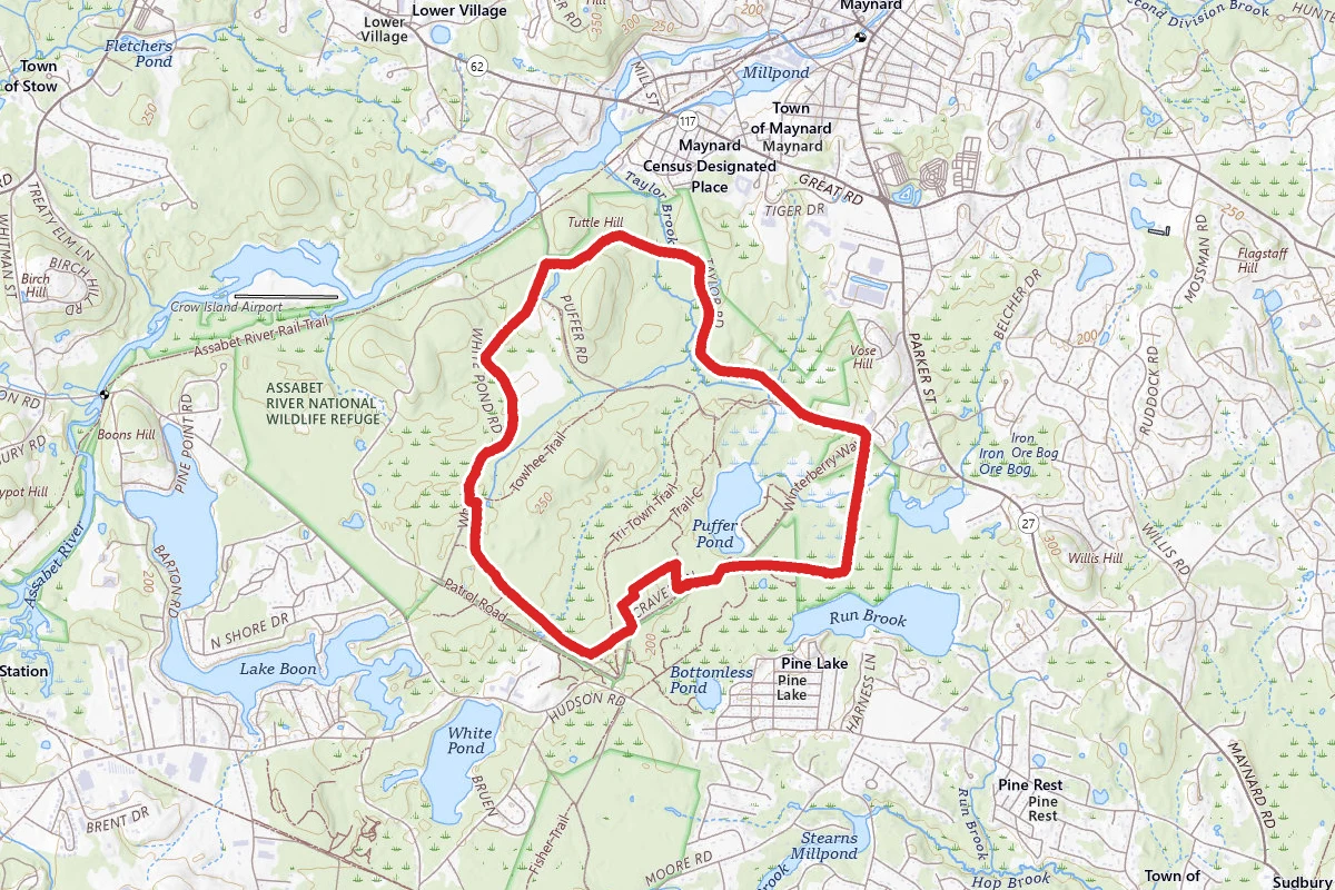 Taylor Way, White Pond Road, Towhee Trail, Petapawag, Hill Trail