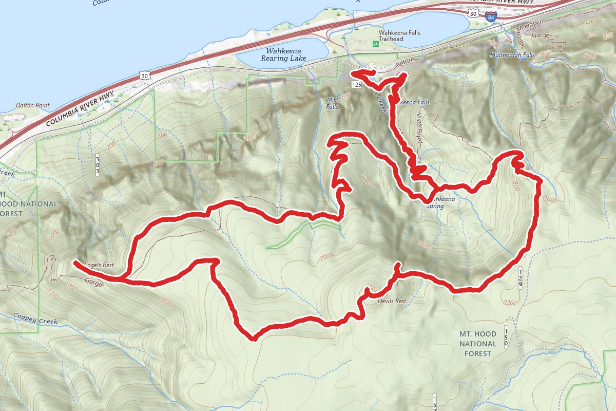 Wahkeena Falls to Devils Rest and Angels Rest Loop