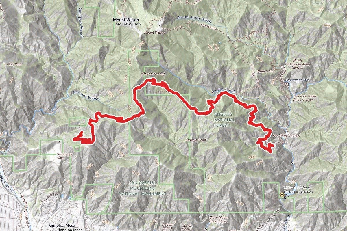 Mount Wilson Road and Upper Winter Creek Trail