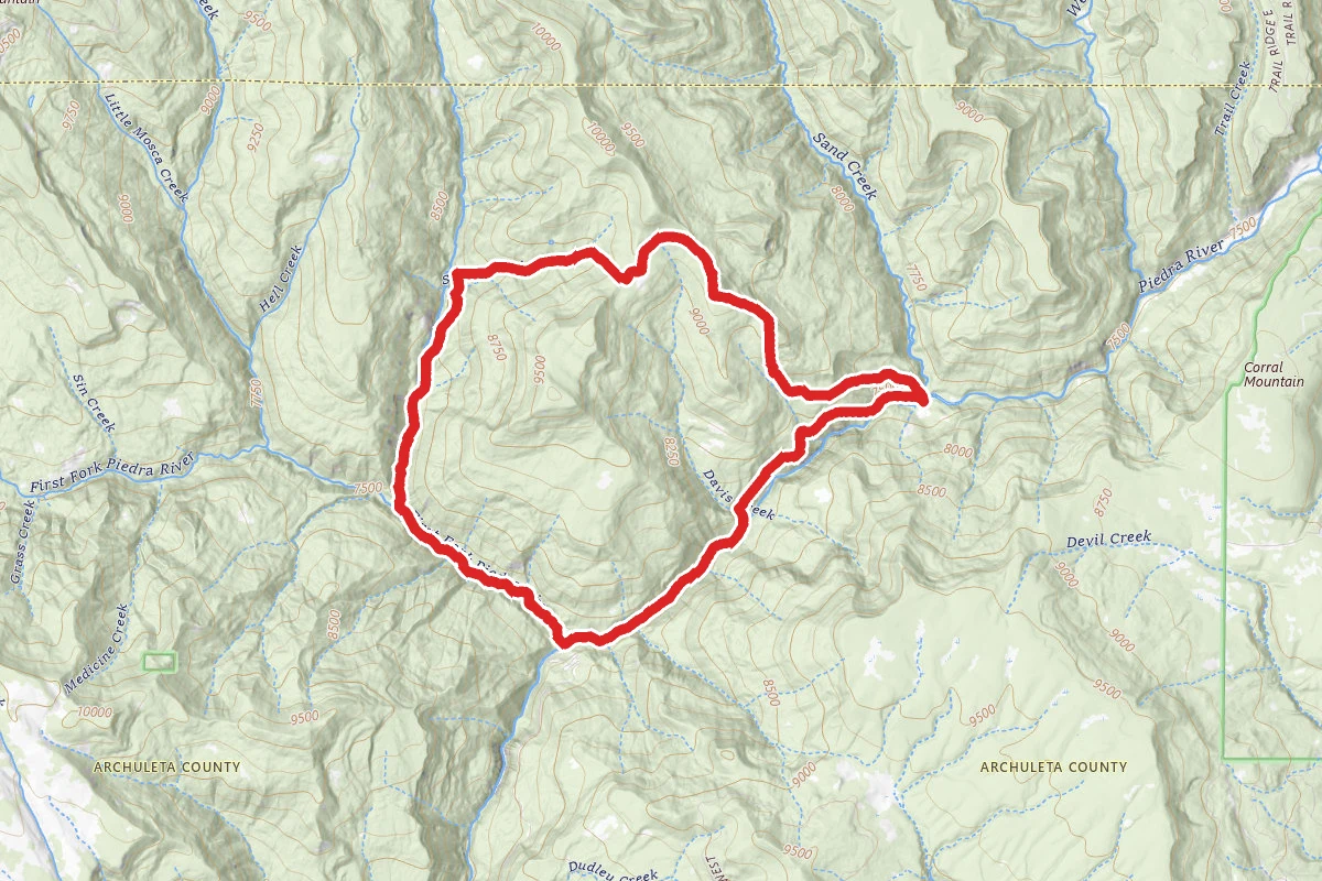 First Fork, Coldwater Creek, Piedra River, and Second Box Canyon Loop Trail