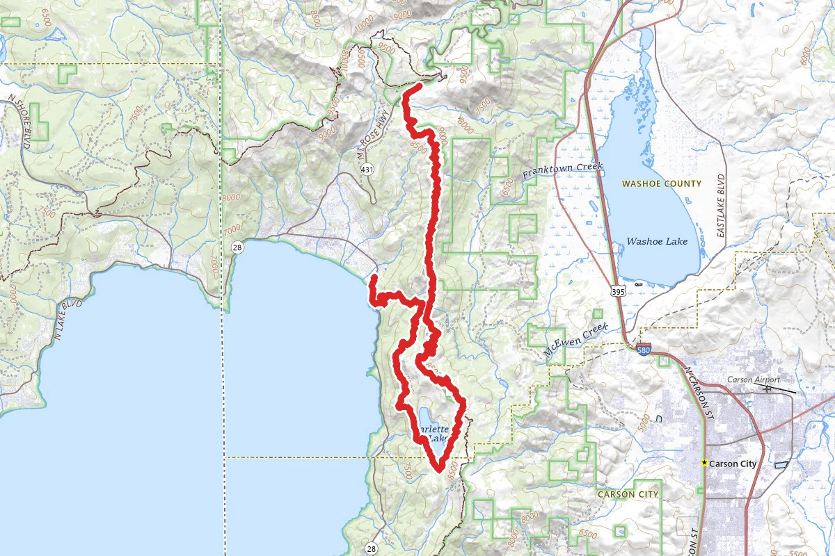 Rim Trail from Mount Rose Meadows to Marlette Lake, Flume Trail to Tunnel Creek Rd