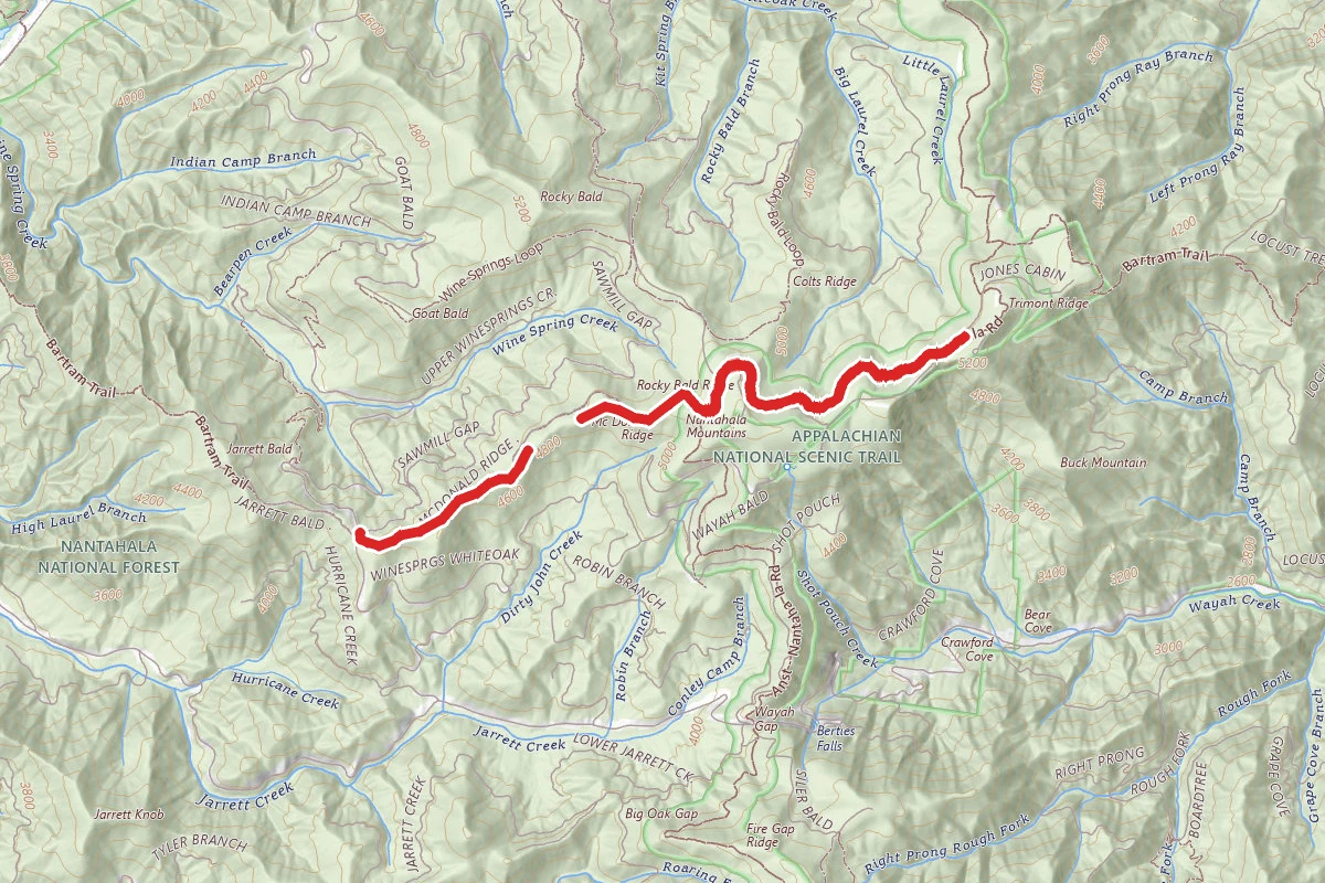Wayah Bald to Sawmill Gap via Bartram Trail