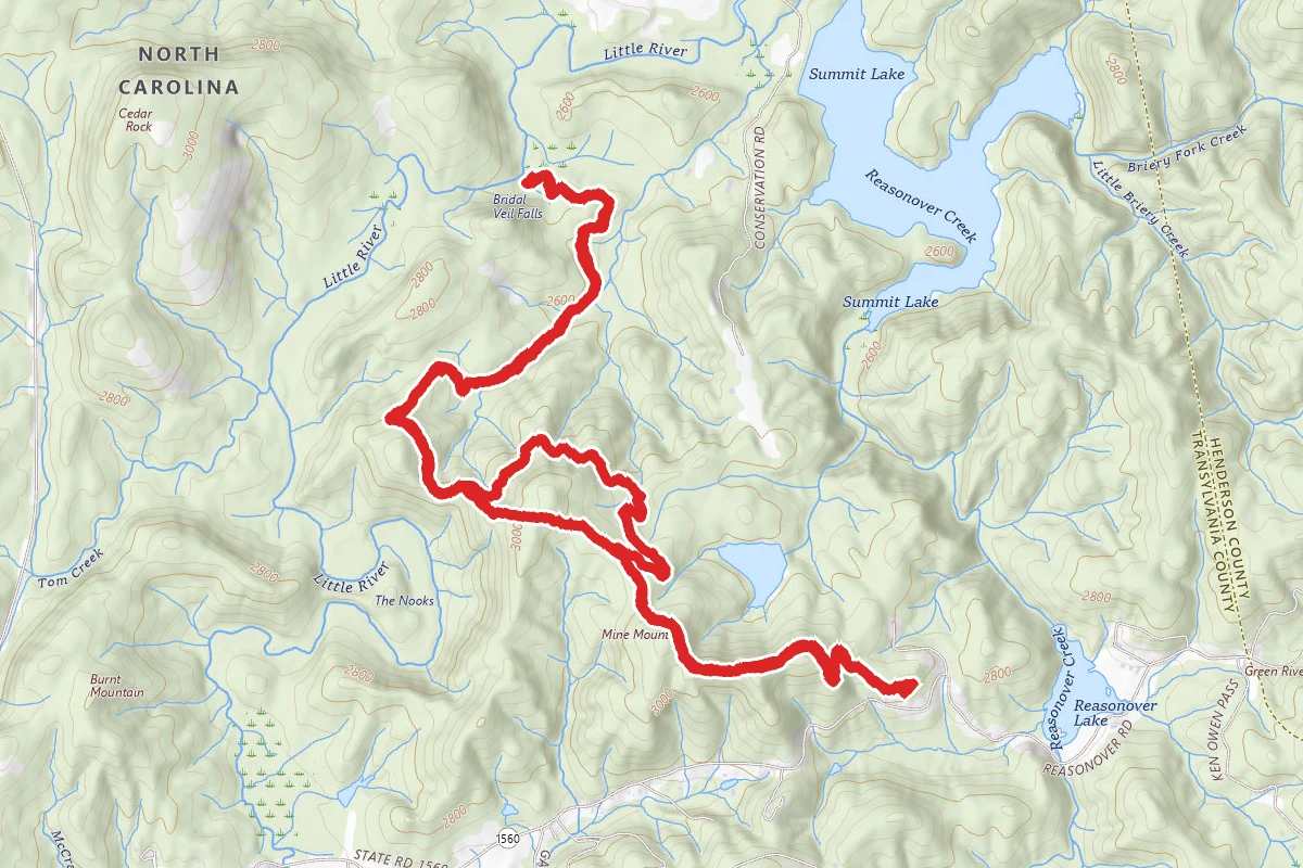 Bridal Veil Falls via Mine Mountain, Cart Trail, Corn Mill Shoals