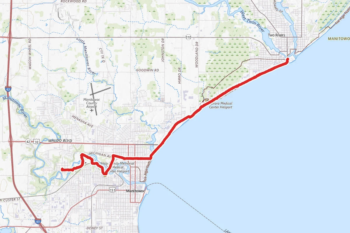 Manitowoc to Two Rivers via Mariners Trail