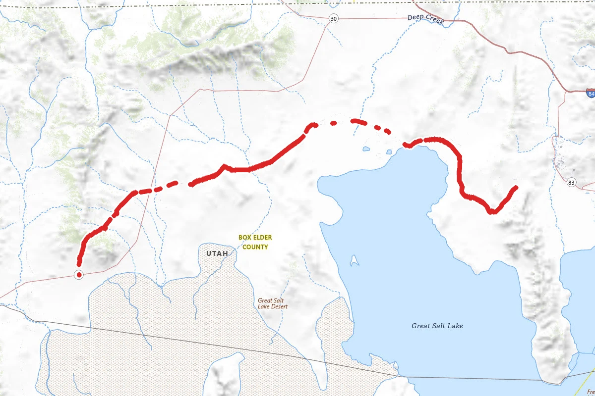 Transcontinental Railroad National Backcountry Byway route map