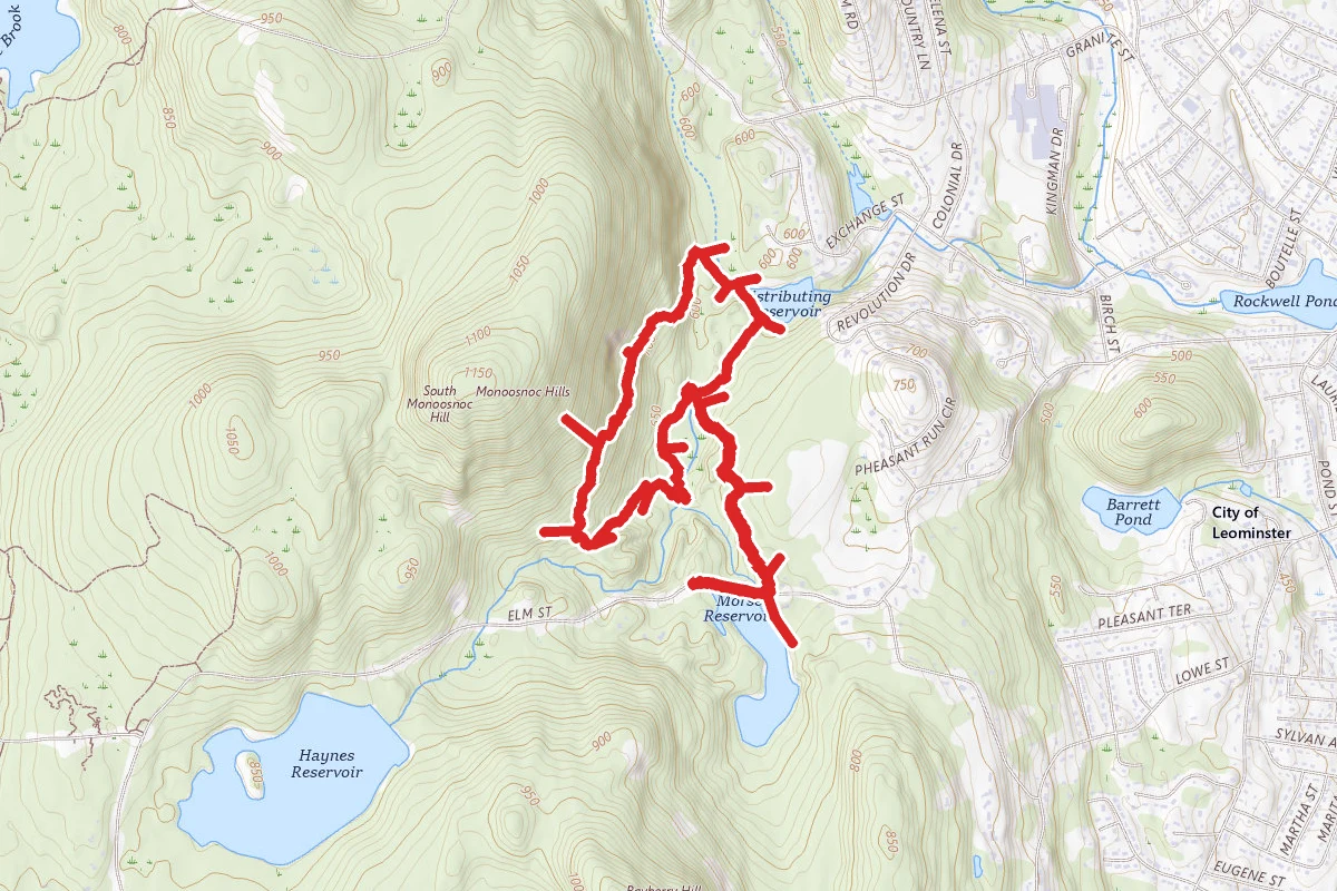 Mary Albertson and Monoosnoc Brook to Distributing Reservoir Loop