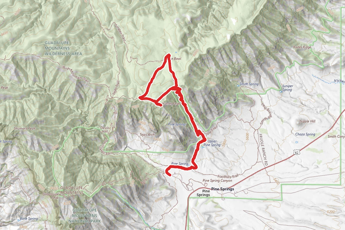 The Bowl and Hunter Peak via Frijole and Bear Canyon Trails