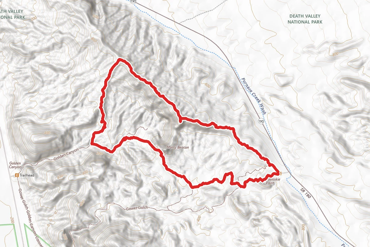 Red Canyon, Manly Beacon, Zabriskie Point Loop route map