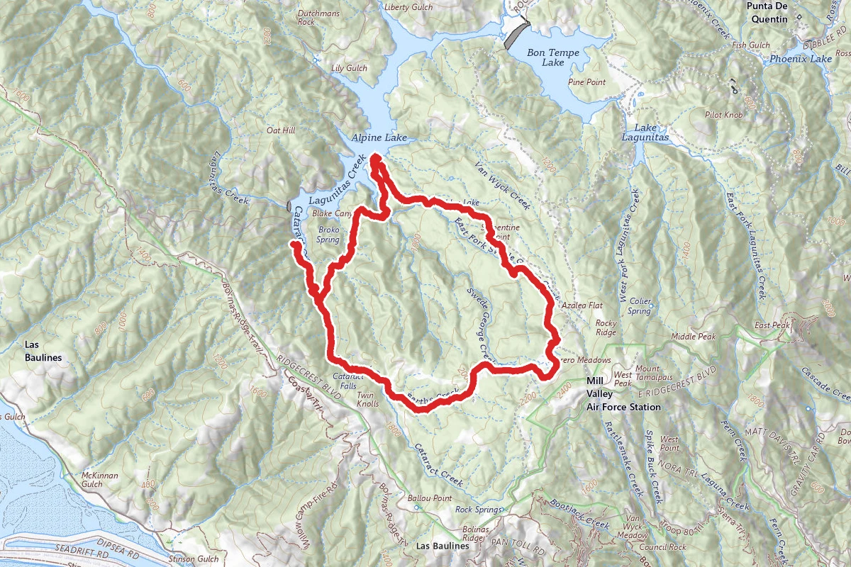 Cataract Trail, Laurel Dell Fire Road, Kent Trail to Serpentine Point and Alpine Lake