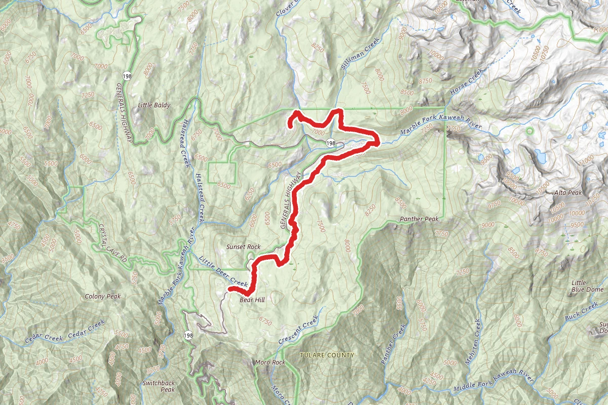 Giant Forest Museum to Wuksachi Lodge via Rimrock Trail