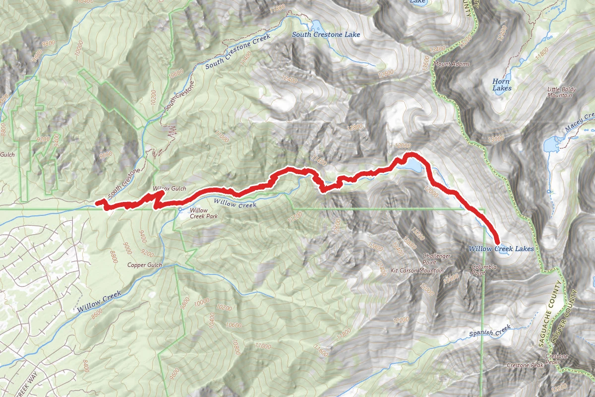 Willow Lakes and Willow Creek Lakes via Willow Lake Trail and Challenger Peak Route