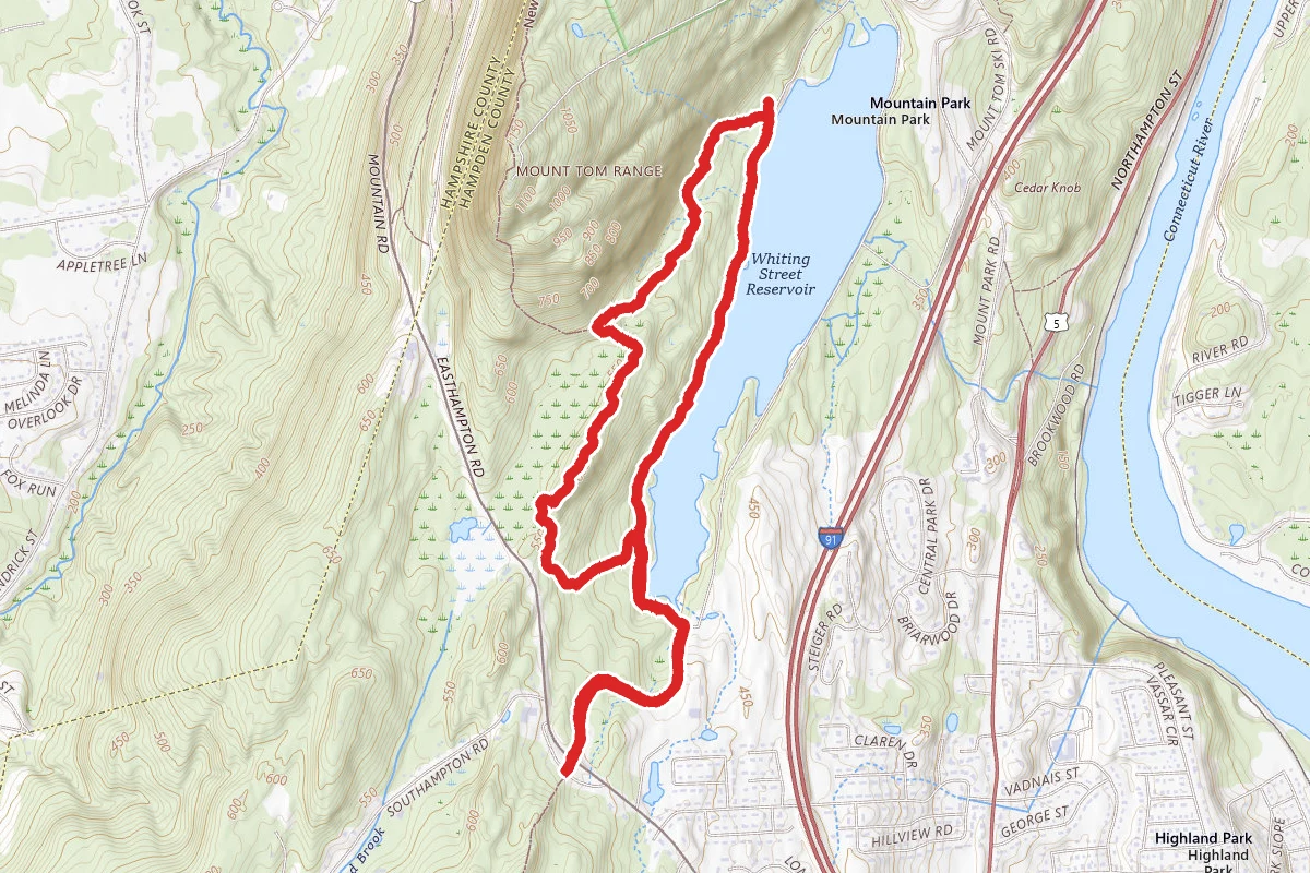 Whiting Reservoir Road West Shore to Metacomet-Monadnock Trail