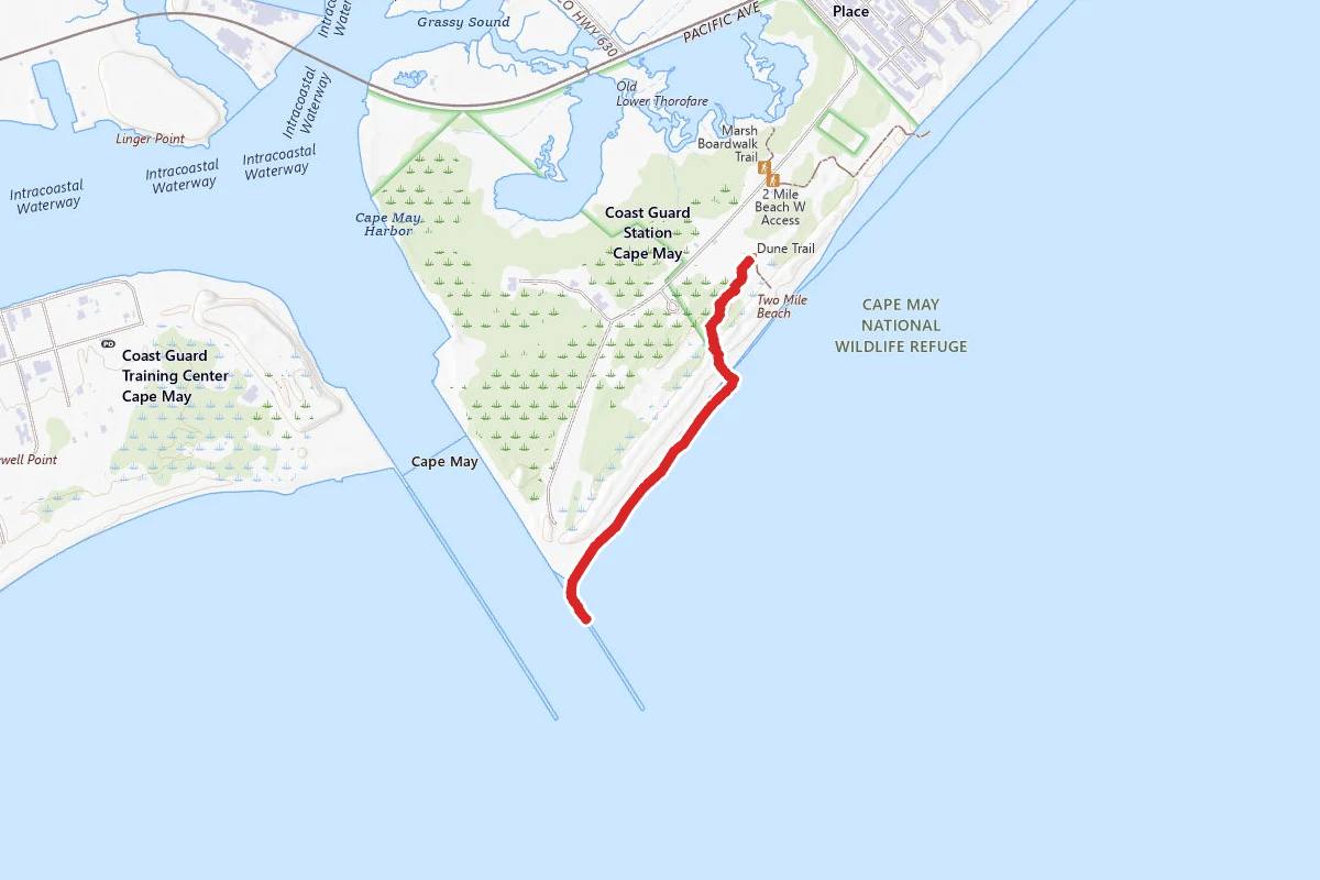 Two Mile Beach Dune Trail to Cape May Canal Jetty