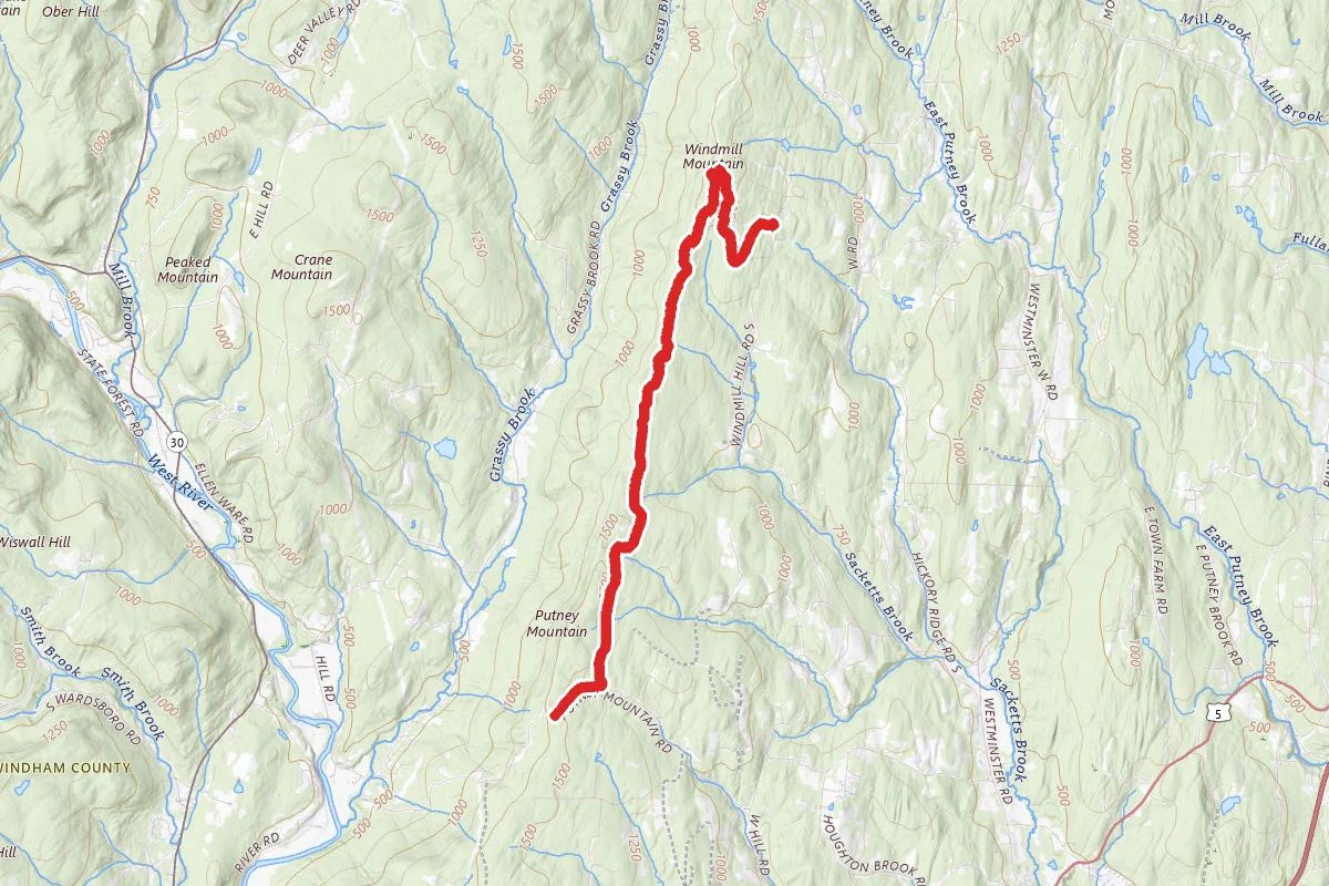 Putney Mountain via Riff Line and Pinnacle Trail