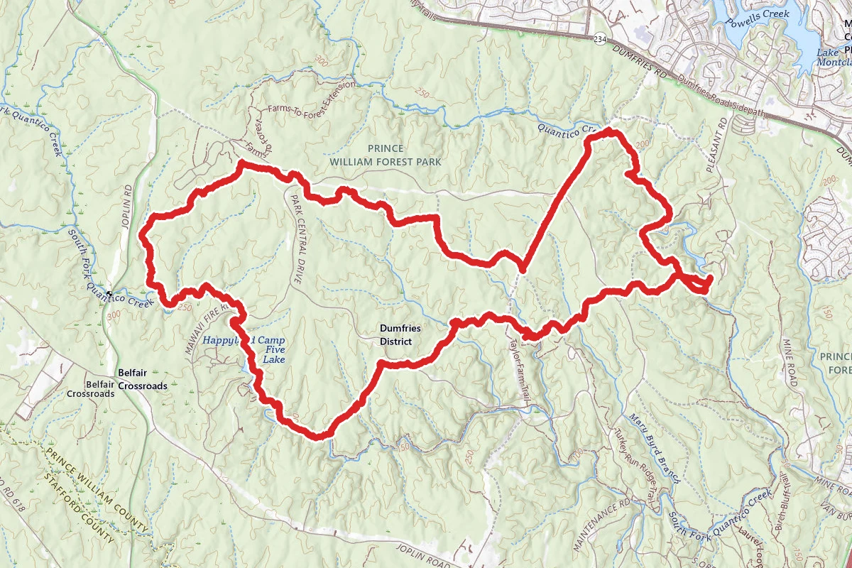 High Meadows Trail, South Valley Trail, and Quantico Cascades Trail Loop