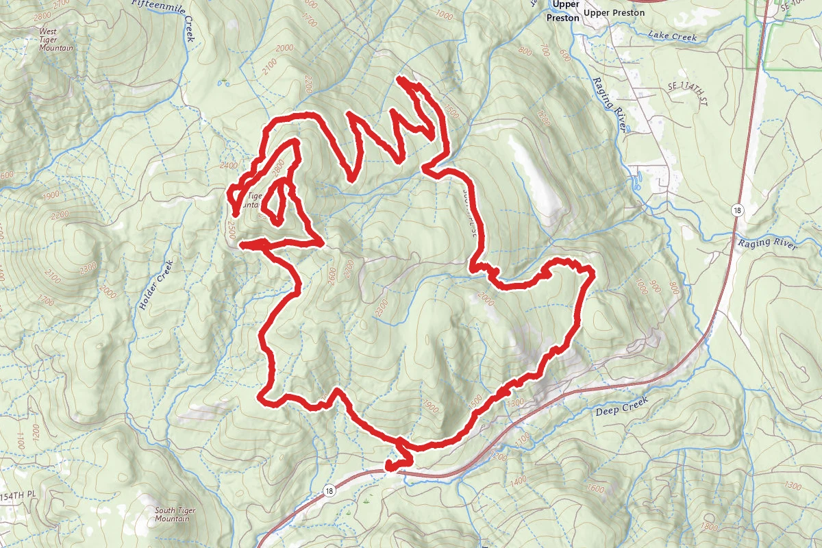 Northwest Timber Trail to Preston Railroad Grade and East Tiger Summit to Main Tiger Mountain Road