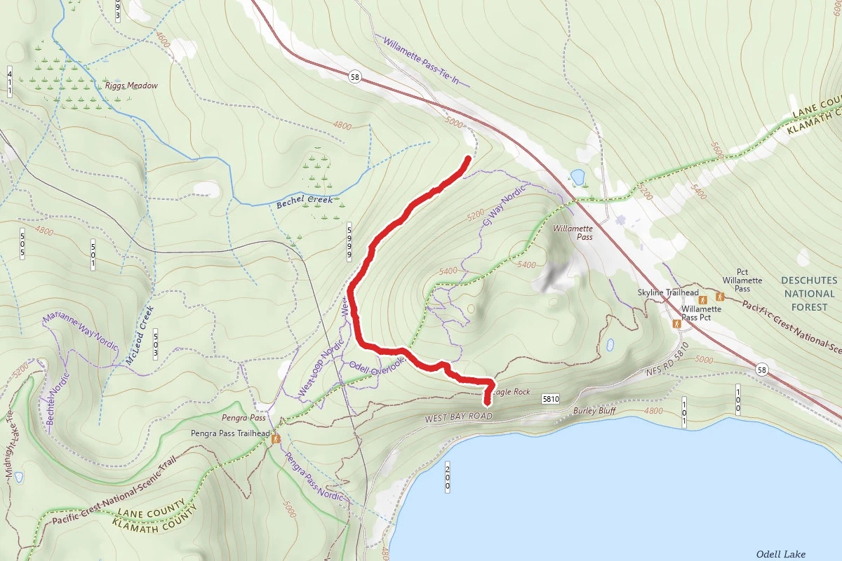 Gold Lake Snow Park to Odell Lake Viewpoint