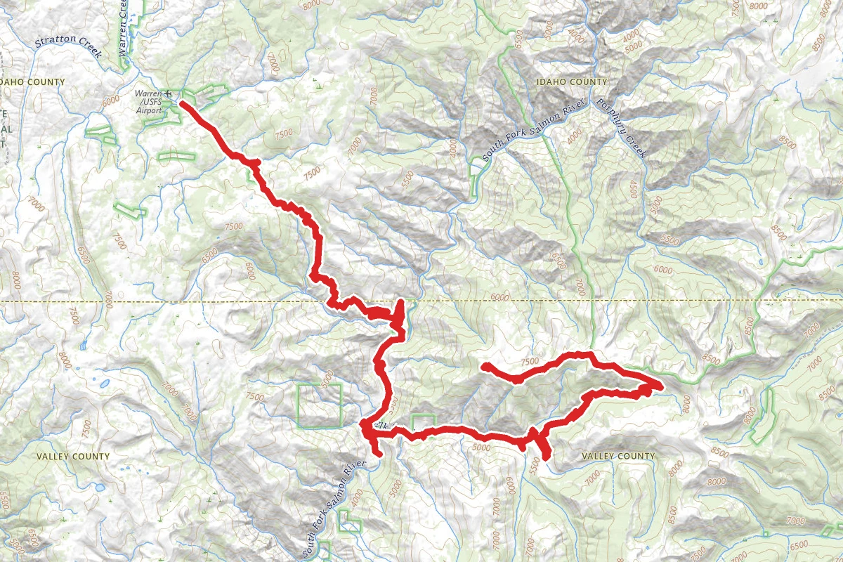 South Fork Salmon River Trail to Pilot Peak Lookout route map
