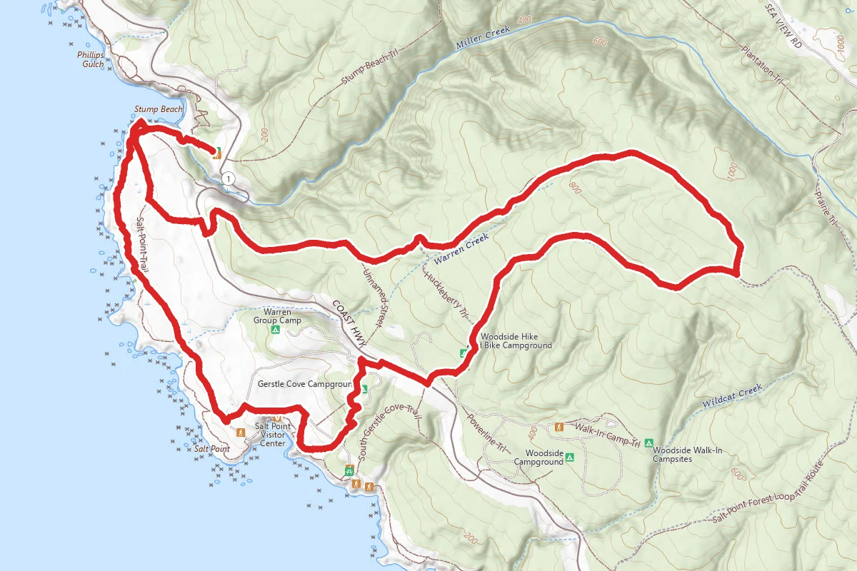 Central Trail, North Trail, and Salt Point Trail