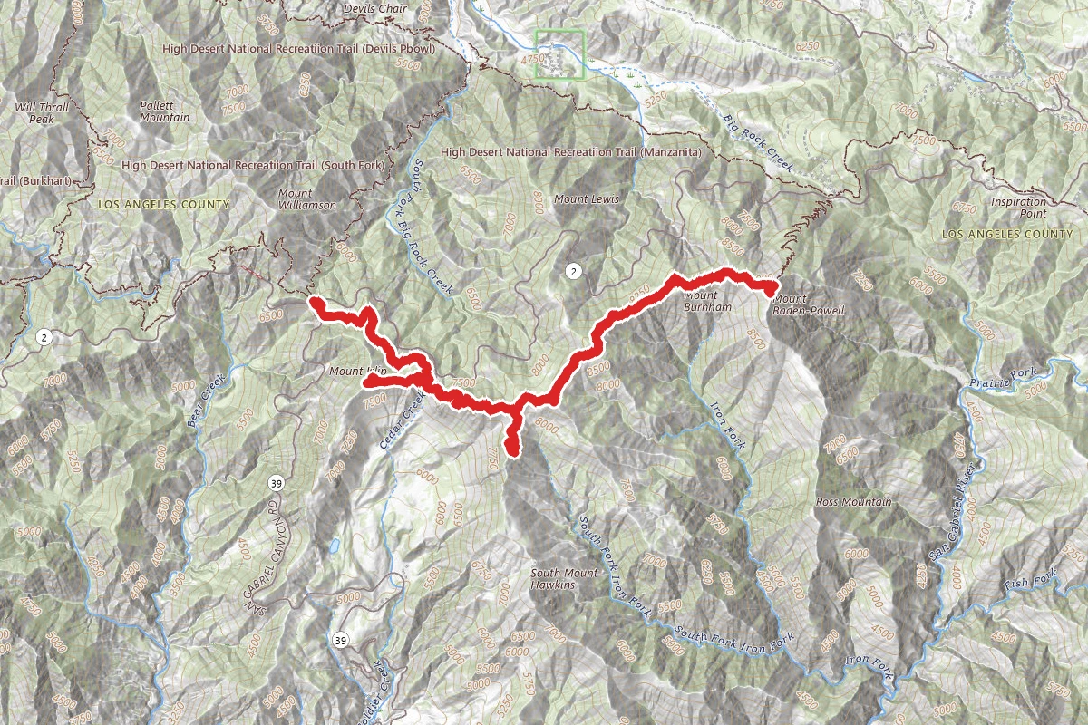 Mount Islip, Middle Hawkins, Mount Hawkins, and Baden Powell via PCT