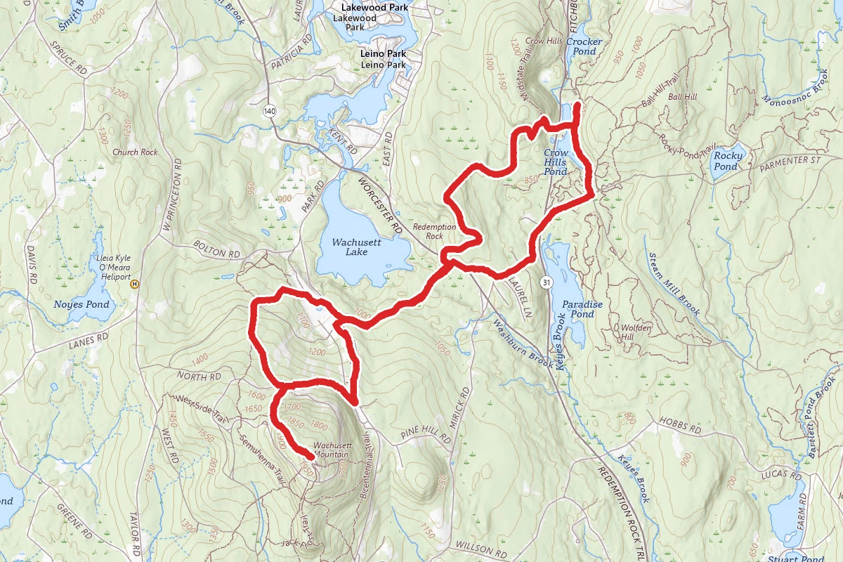 Wolf Rock Trail to Crow Hill to Redemption Rock to Wachusett Pop