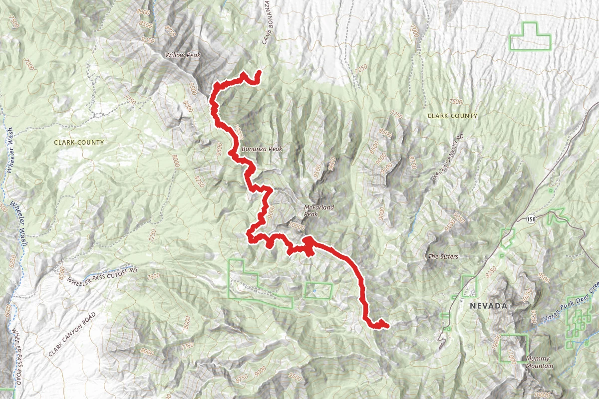Spring Mountain Divide Trail route map