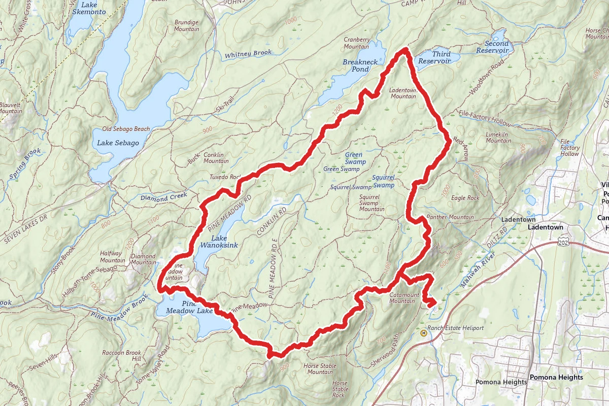 Pine Meadow Lake, Tuxedo Rock, Breakneck Mountain, and Panther Mountain