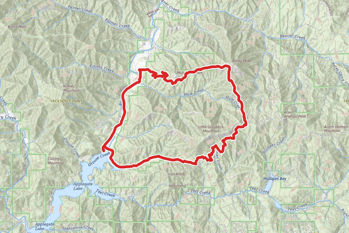 Little Grayback Trail to Mule Mountain Loop via Applegate Lake